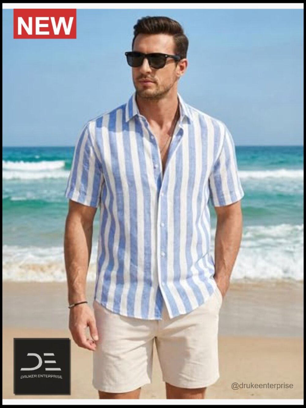 Men's Casual Short Sleeve Button-Up Striped Cotton Dress Shirt - Picture 2 of 7